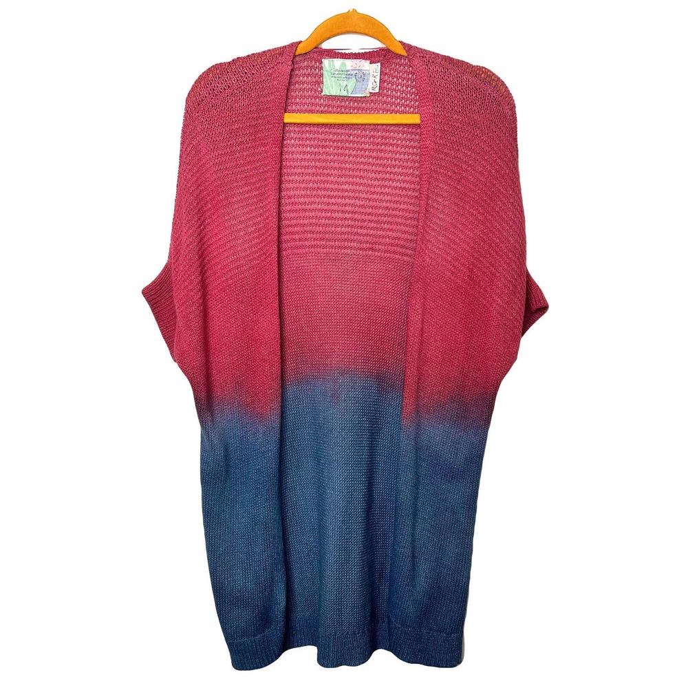 Ombre short sleeve knit long open cardigan